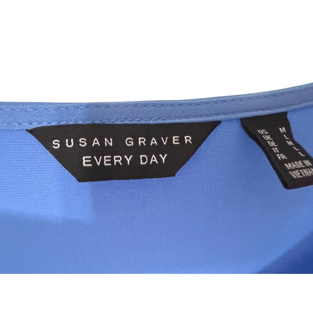 Susan Graver Liquid Knit Every Day Blue Asymmetrical Sharkbite 3/4 Sleeve Top M - Picture 3 of 8